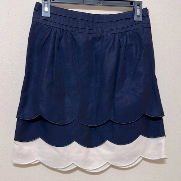 Anthropologie Dresses & Skirts - Anthropologie Floreat Navy Blue and Off White Scalloped Mini Skirt